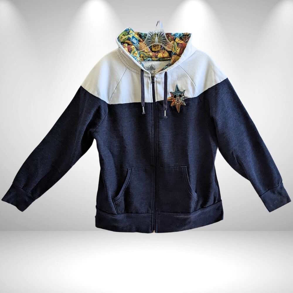 Disney Parks Discover the Magic Hoodie L Blue White Embroidered Full Zip